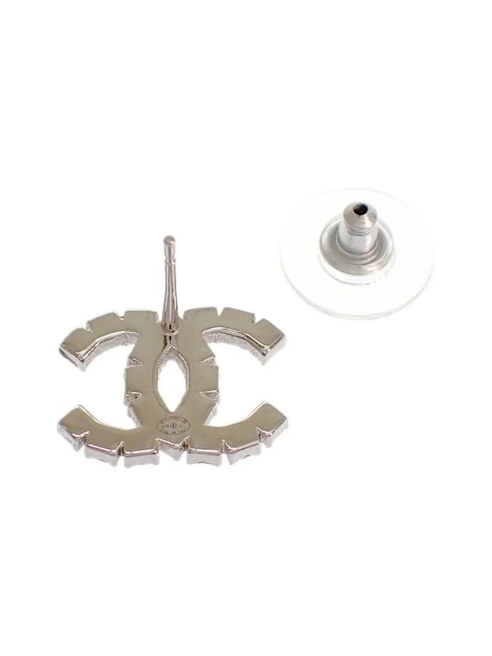 Chanel CC Logo Earrings Metal Crystal Silver Both Ears